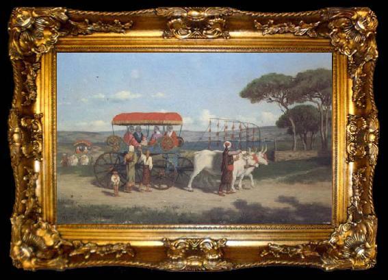 framed  Louis emile pinel de Grandchamp Femme turque en promenade huile sur panneau (mk32), ta009-2
